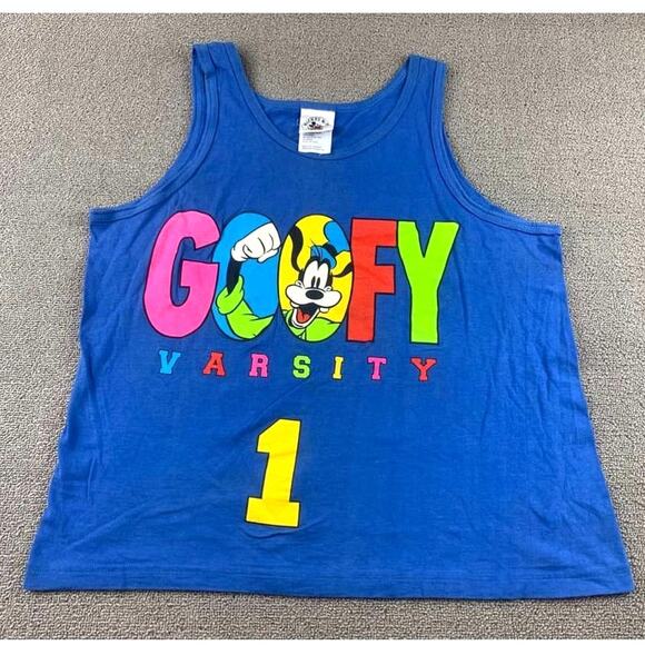 Disney Mickey & Co Goofy Varsity Tank Top Mens Large Blue 1 Graphic 90s Y2K - Picture 1 of 10
